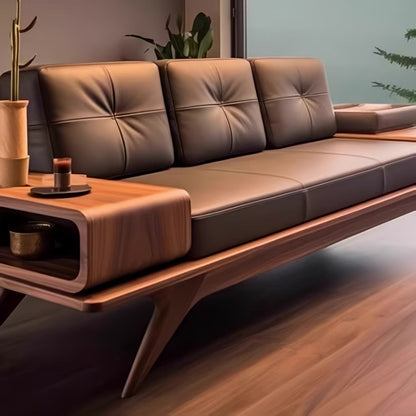 Luxury Walnut Wooden Sofa Set with Built-In Side Storage