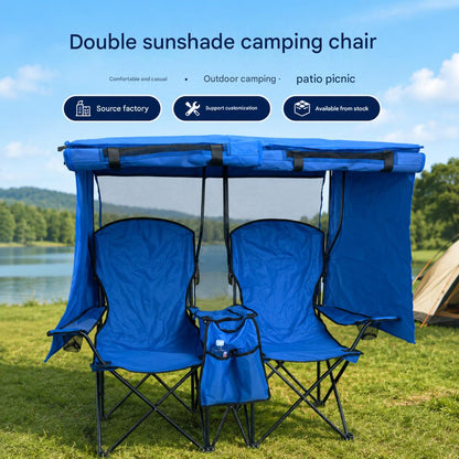Portable Foldable Double Camping Chair with Sunshade Canopy