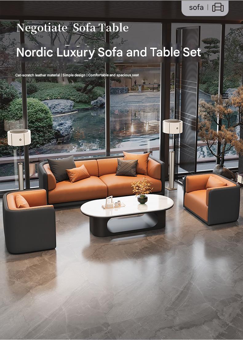 Luxury Modern Leather Sofa Set with Coffee Table