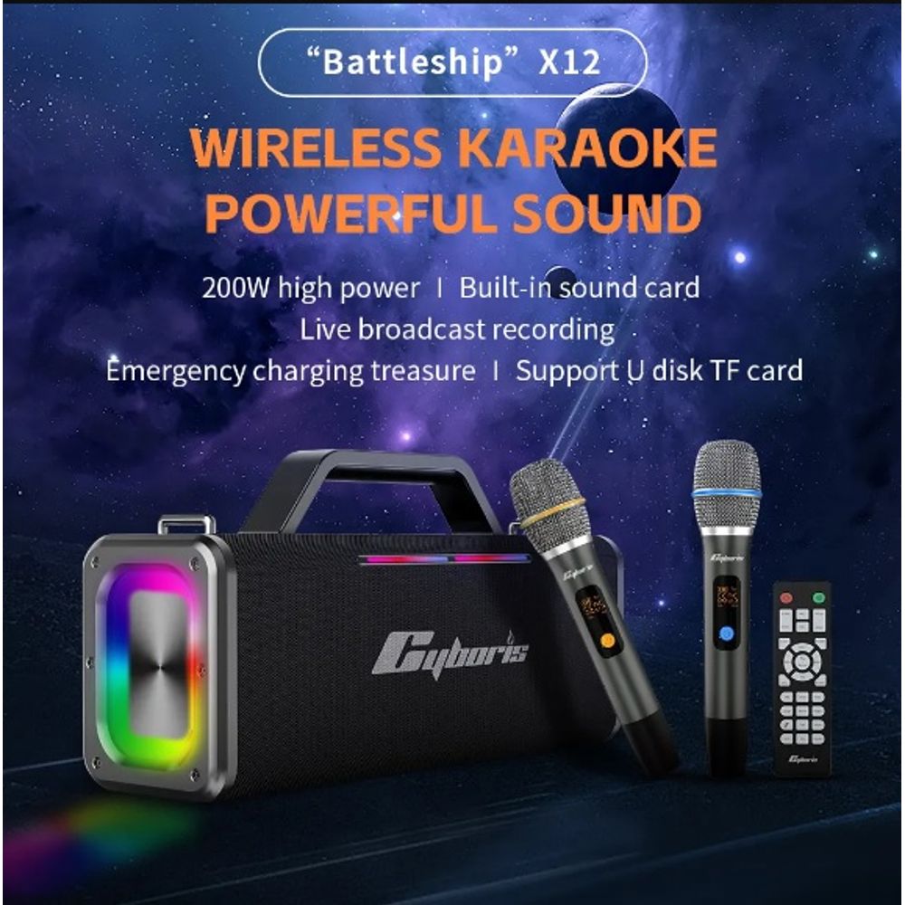 200W Portable Wireless Speaker with 2 Microphones