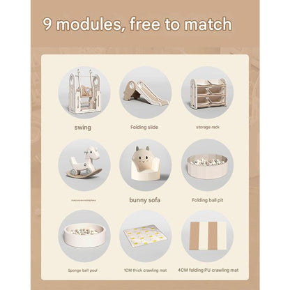 Luxury Beige Baby Fence Set with Horse & Ball Pool