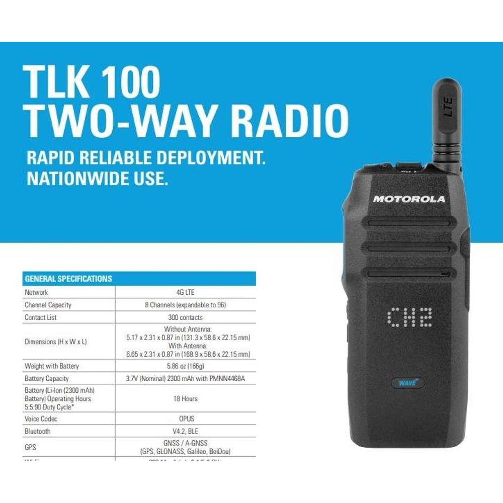 MOTOROLA Portable TLK 100 Radio