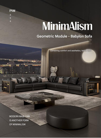 Luxury L-Shaped Leather Sectional Sofa Set