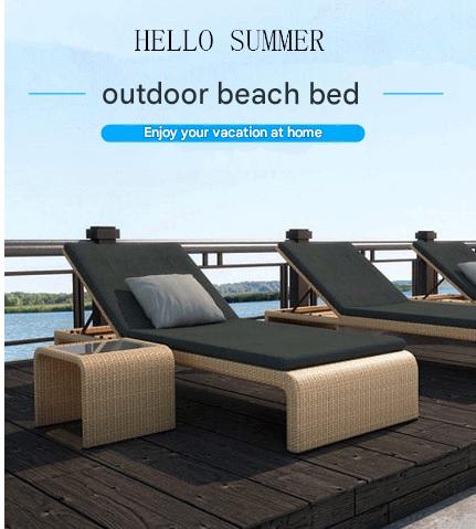 Outdoor Rattan Sun Lounger with Adjustable Backrest And Side Table