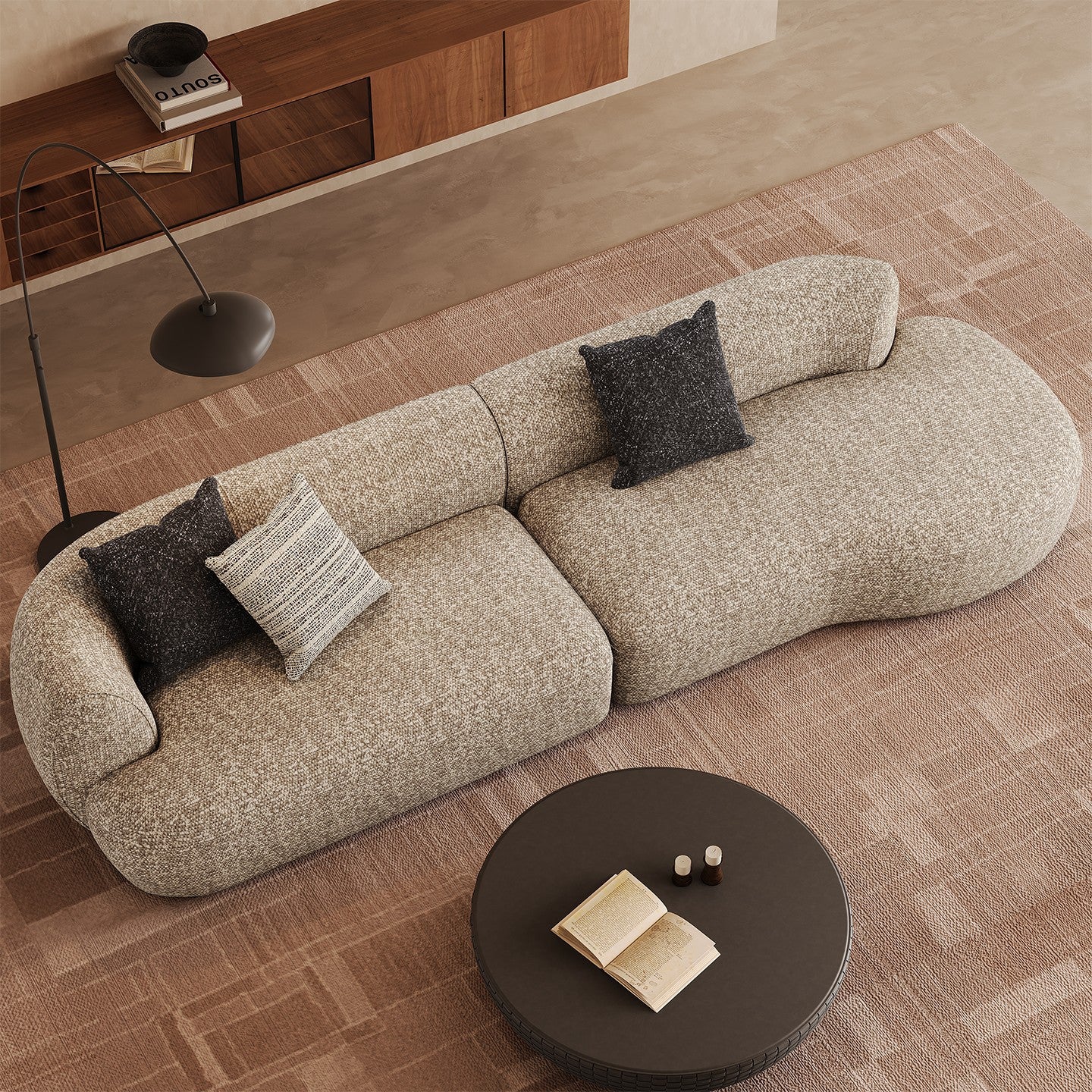 Modern Curved Boucle Sofa With Pedal