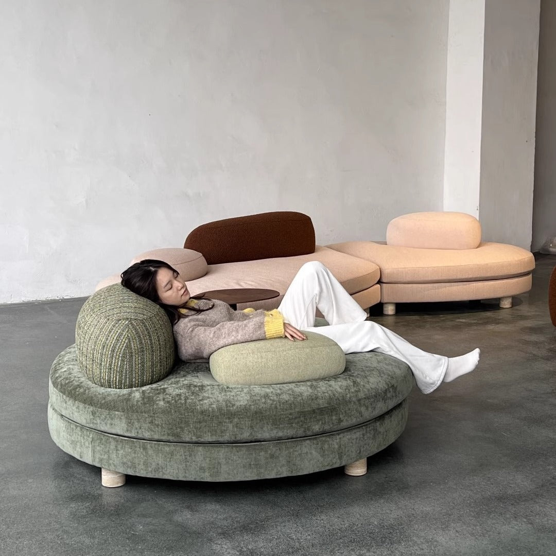 Modern Circular Lounge Sofa With Built In Side Table