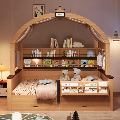 Luxury Solid Wood Kids Canopy Bed with Storage