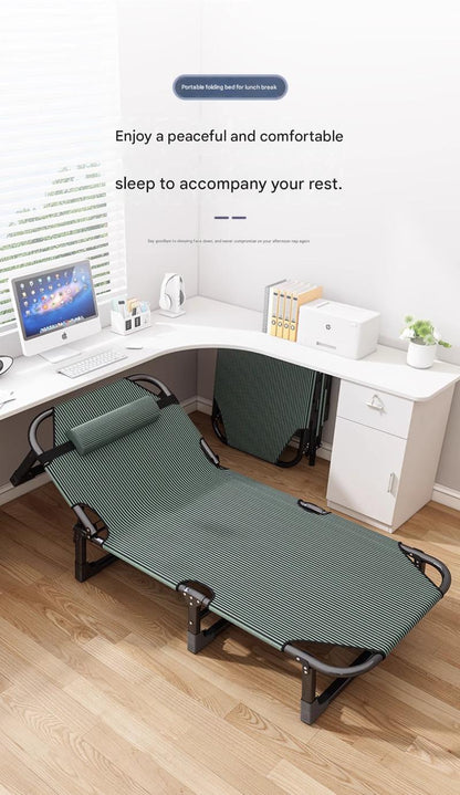 Portable Leisure Folding Bed With Head Support Pillow And Adjustable Reclining Backrest