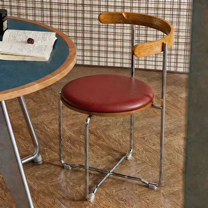 Retro Folding Wood Chair With Leather Seat Cushion
