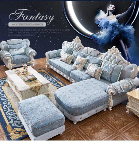 Luxury European Royal Living Room Sofa Set With Ottoman