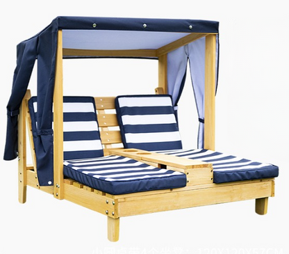 Kids Outdoor Double Lounge Chair with Canopy and Cushion
