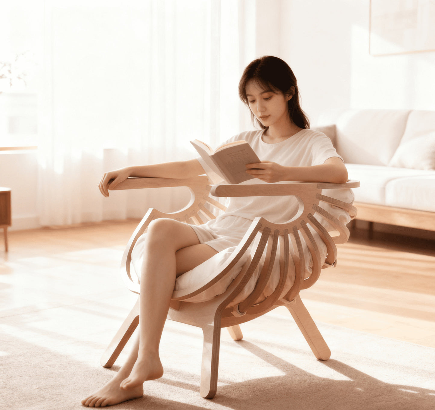 Modern Wooden Lounge Chair with Cushion