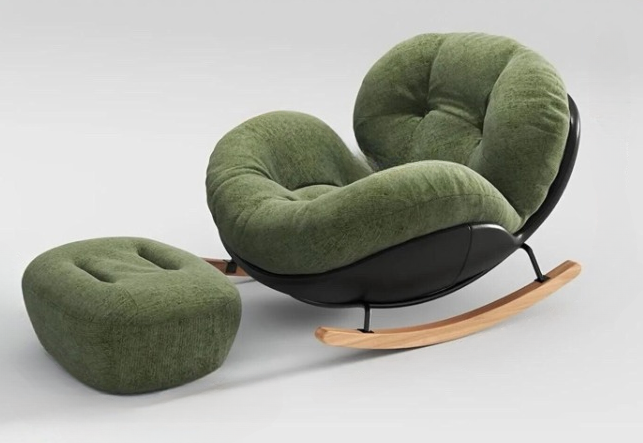 Modern Eggshell Rocking Chair with Ottoman