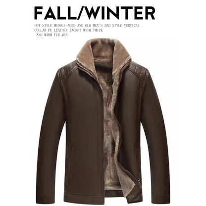 Mens Plus Velvet Leather Winter Jacket