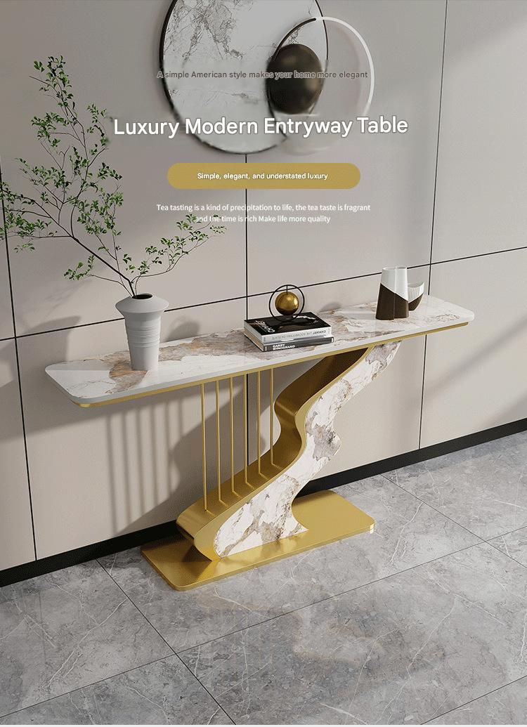 Luxury Rock Slab Foyer Table with Artistic Base