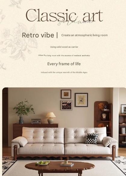 Retro Wooden Leather Sofa