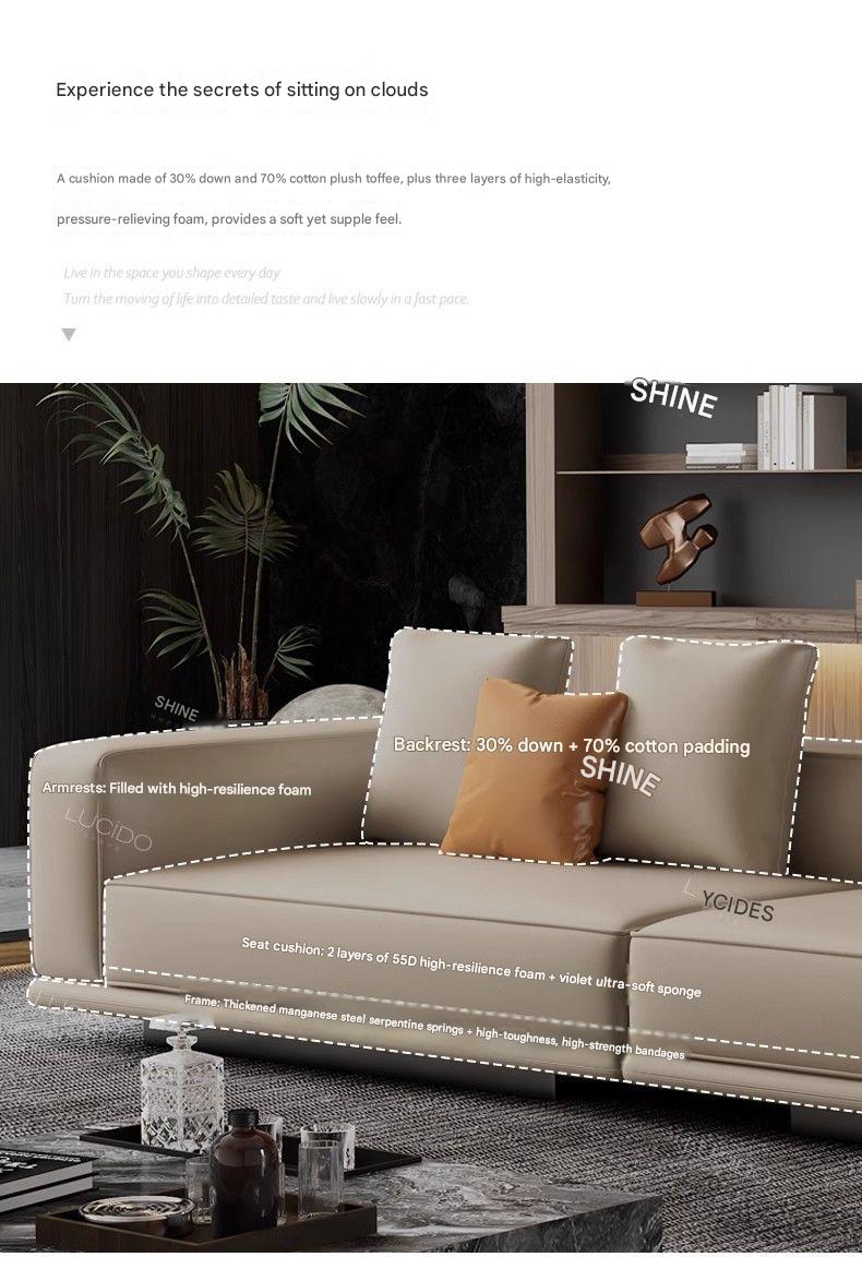 Italian Horizonte Flat Floor Leather Sofa With Side Cabinet