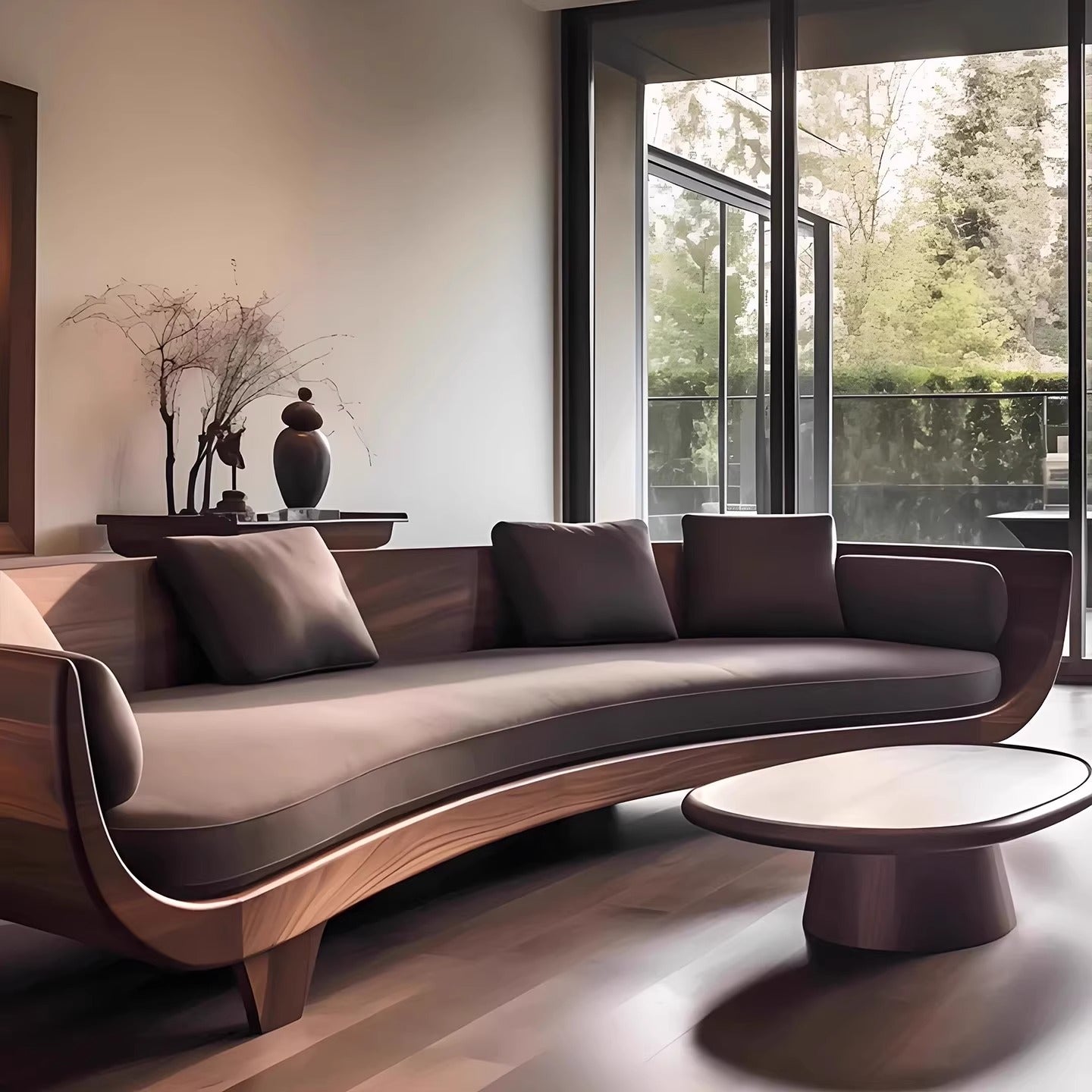 Luxury Curved Wooden Sofa with Cushions