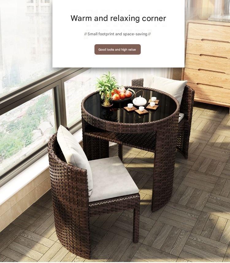 Outdoor Rattan Coffee Table And Chair Set with Cushions
