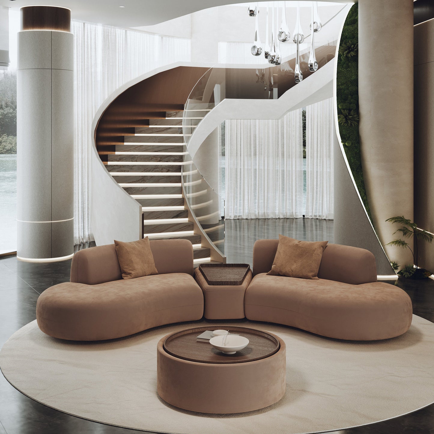 Luxury Curved Lounge Sofa Set With Coffee Table