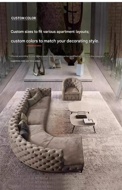 Modern Tufted Pull Buckle Arc Velvet Corner Sectional Sofa Set