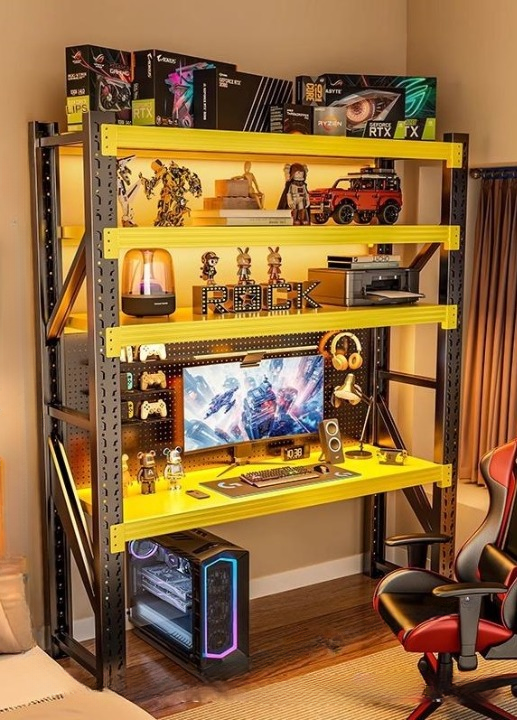 Modern Multi Layer Computer Desk with Storage Shelves