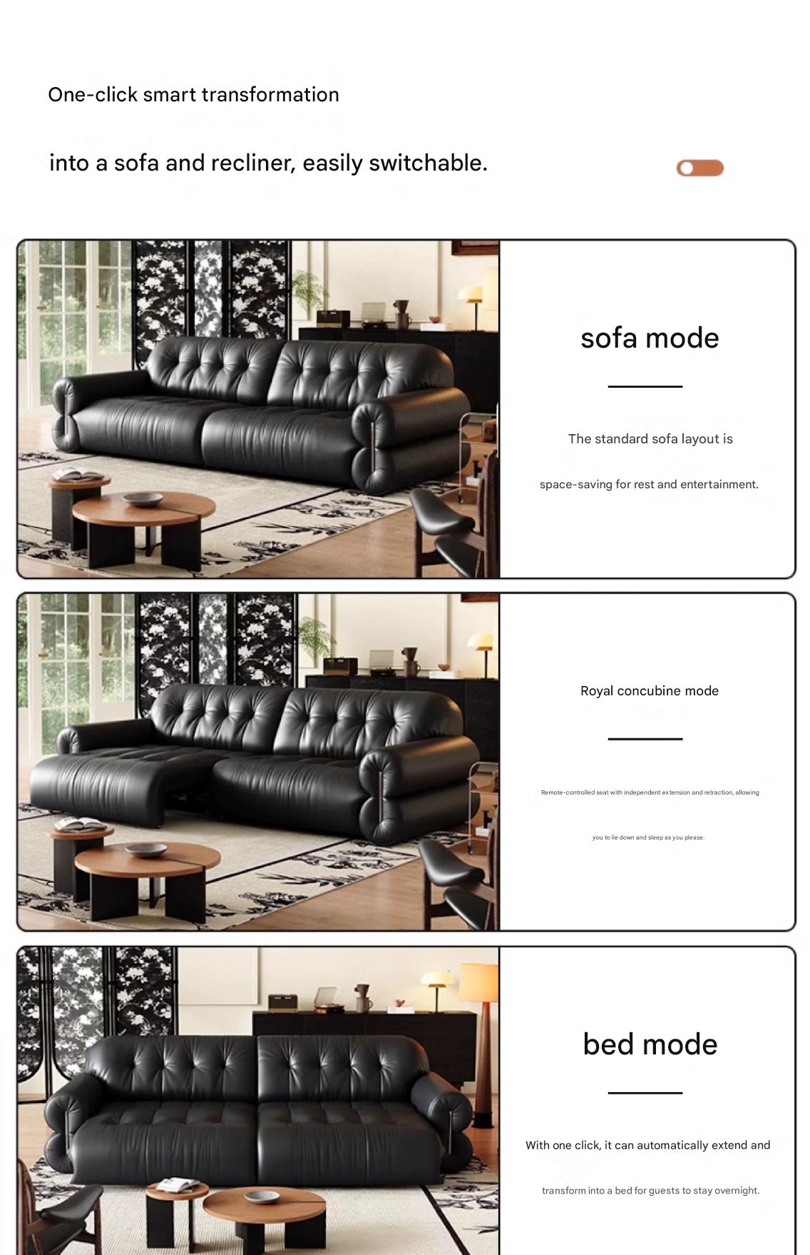 Retro Brown Sugar Cloud Electric Retractable Leather Sofa