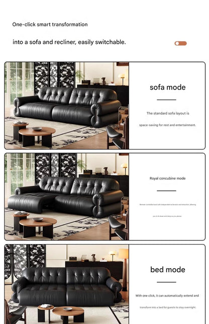 Retro Brown Sugar Cloud Electric Retractable Leather Sofa