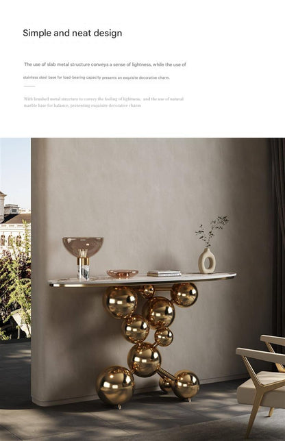Light Luxury Rock Slab Sofa Table With Stainless Steel Base