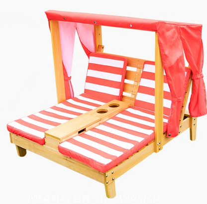 Kids Outdoor Double Lounge Chair with Canopy and Cushion