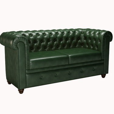 Retro Leather Sofa With Deep Button Tufting