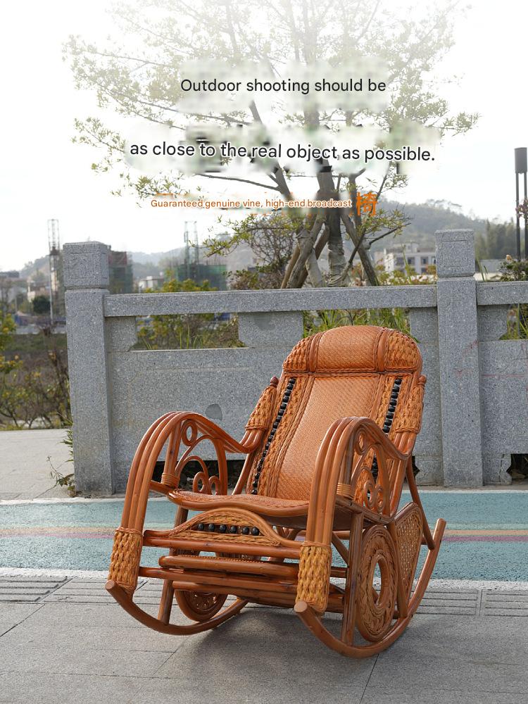 Vintage Wooden Rattan Rocking Chair With Footrest