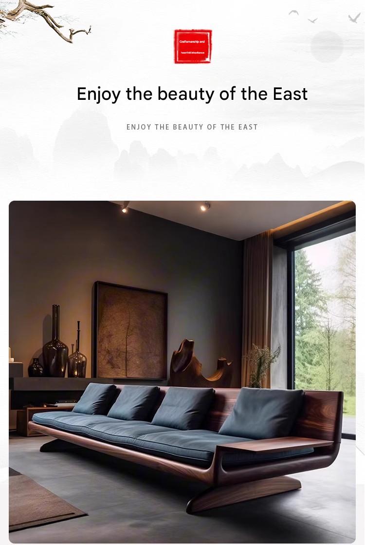 Luxury Black Walnut Three Seater Straight Sofa