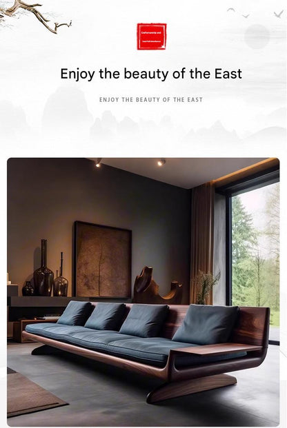 Luxury Black Walnut Three Seater Straight Sofa