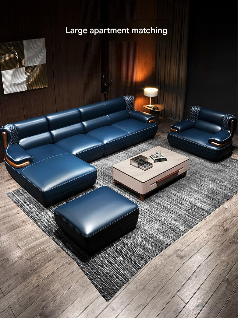Luxury L-Shaped Leather Sofa Set with Ottoman