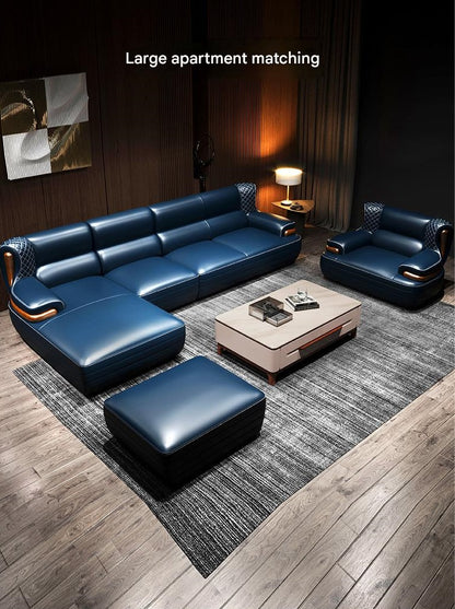 Luxury L-Shaped Leather Sofa Set with Ottoman
