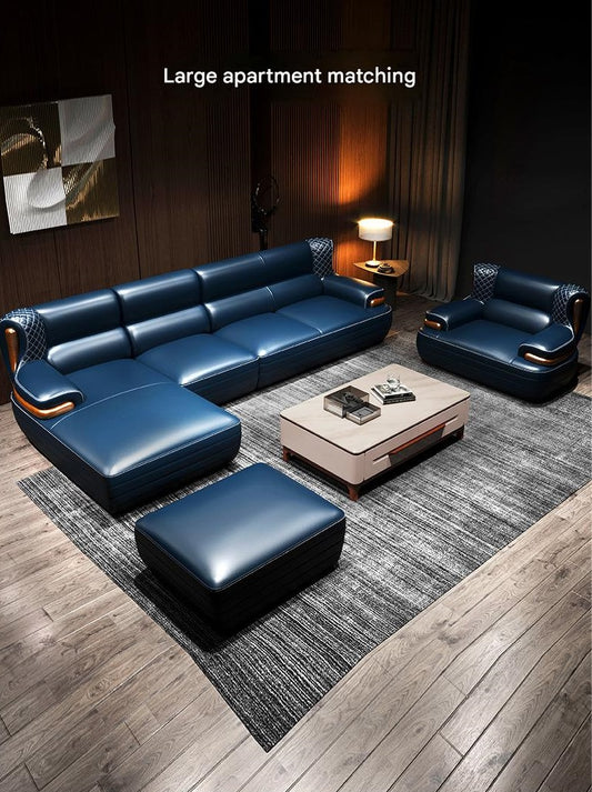 Luxury L-Shaped Leather Sofa Set with Ottoman