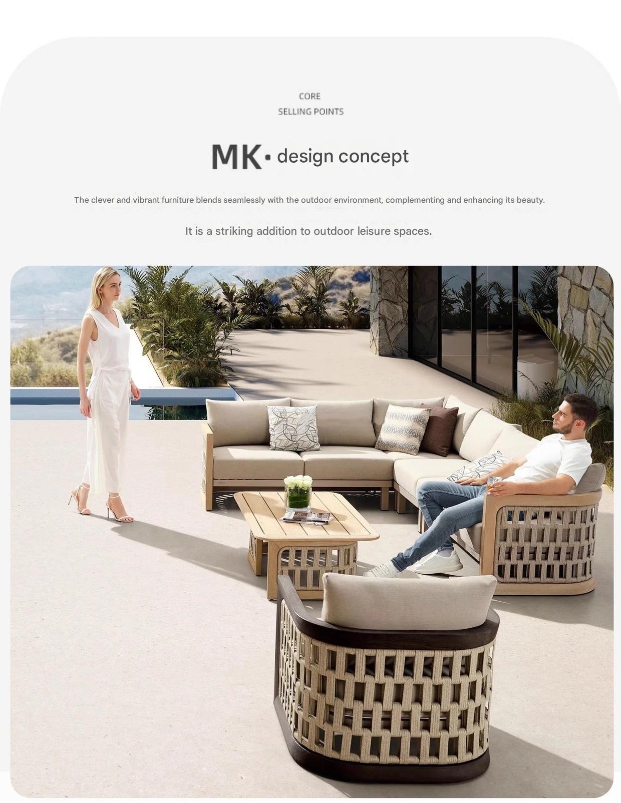 Luxury Outdoor Wooden Rattan Sofa Set with Table