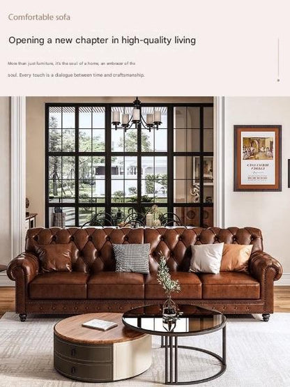 Classic Vintage Tufted Leather Sofa Set