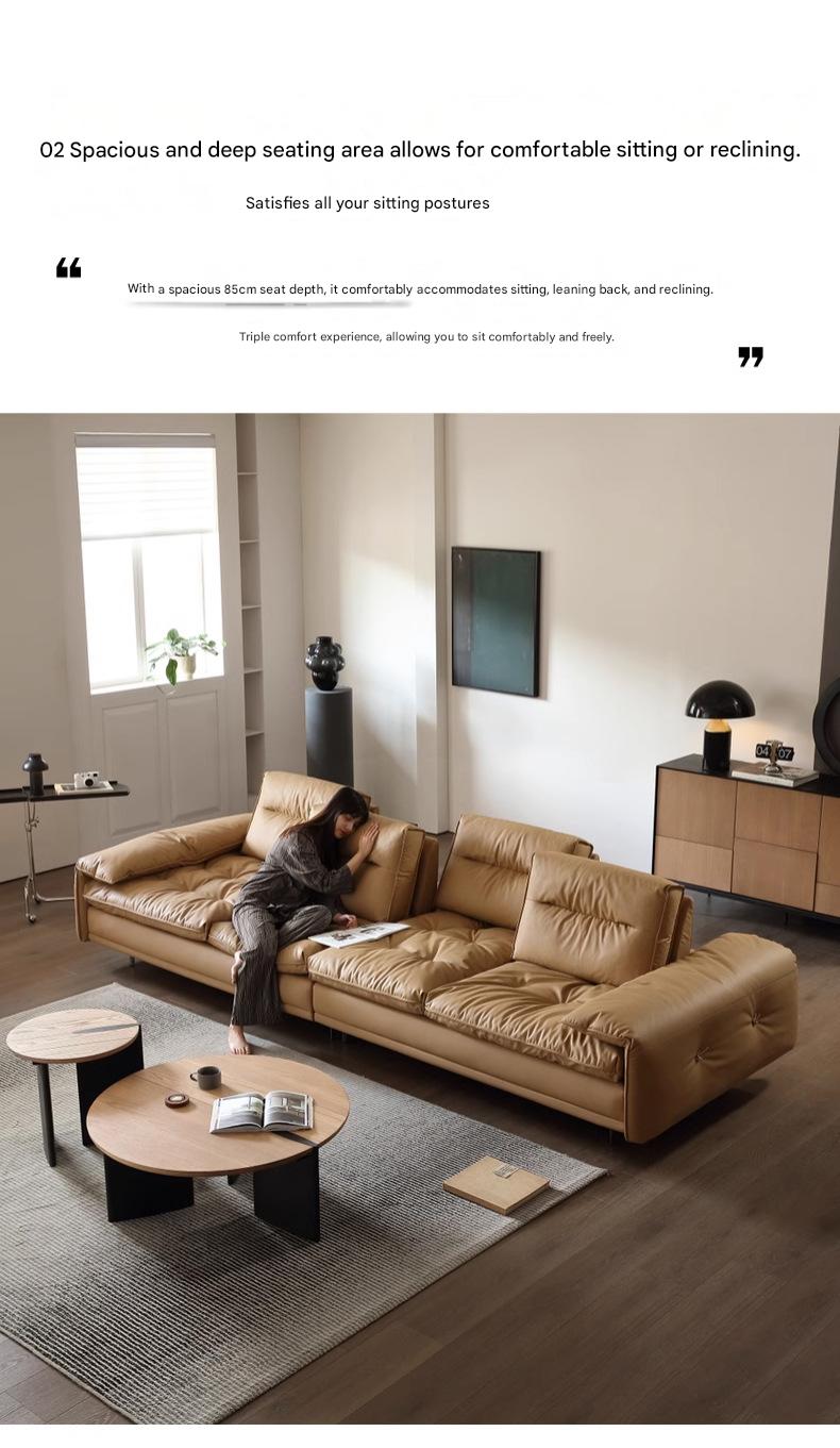 Luxury Adjustable Backrest caramel Toast Top Layer Leather Sofa