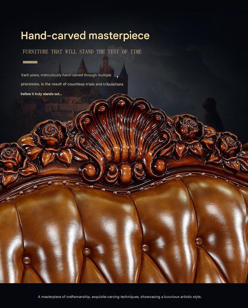 Luxury European Wooden Leather Sofa Set With Coffee Table