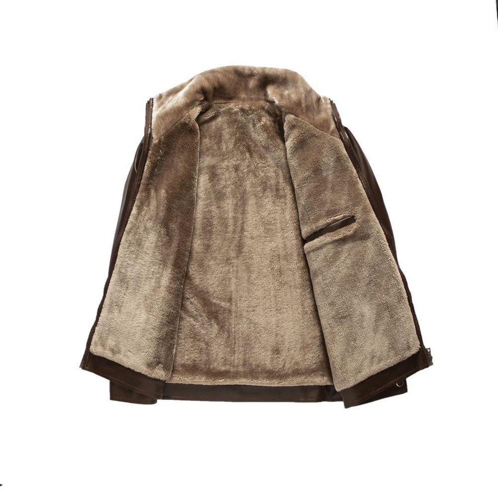 Mens Plus Velvet Leather Winter Jacket