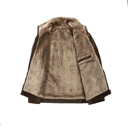 Mens Plus Velvet Leather Winter Jacket