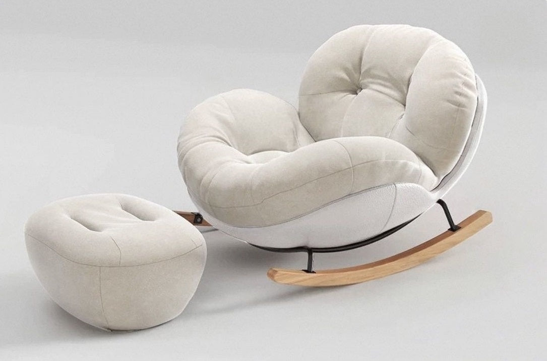 Modern Eggshell Rocking Chair with Ottoman