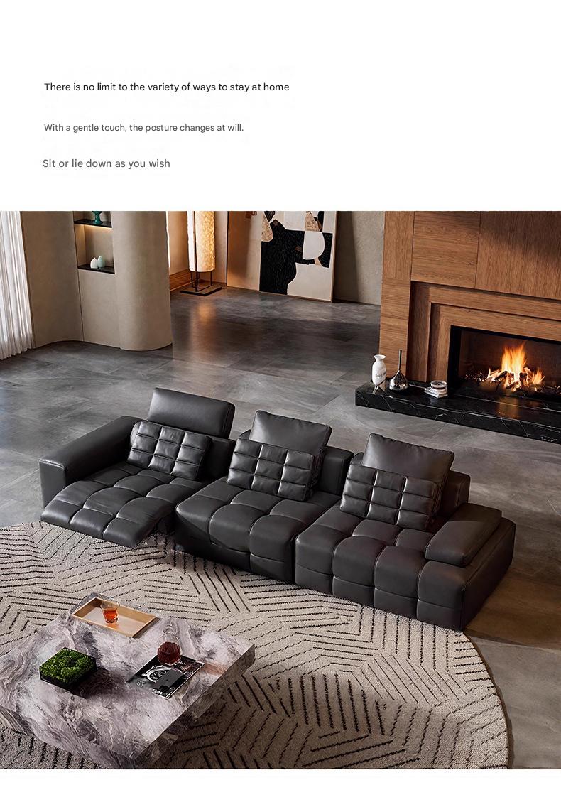 Luxury Electric Recliner Leather Sofa With Adjustable Footrest