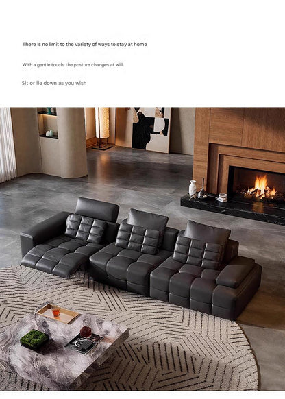 Luxury Electric Recliner Leather Sofa With Adjustable Footrest
