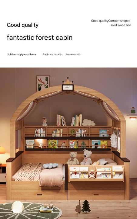 Luxury Solid Wood Kids Canopy Bed with Storage
