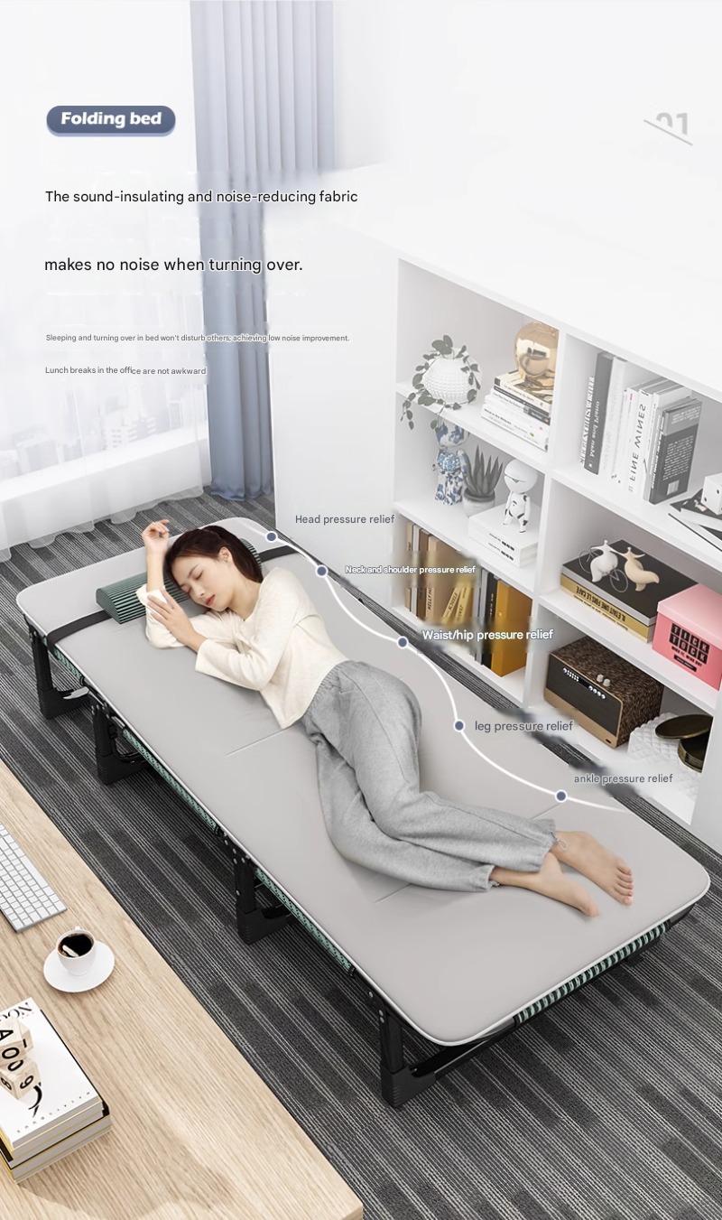 Portable Leisure Folding Bed With Head Support Pillow And Adjustable Reclining Backrest