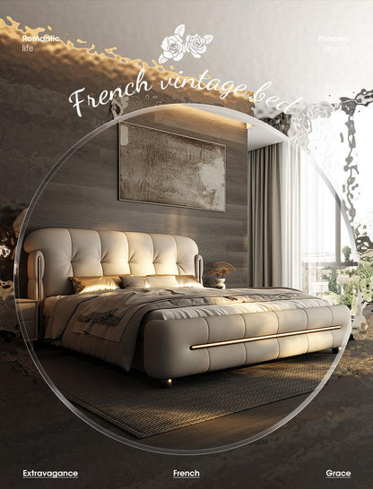Modern Light Luxury Leather Double Bed with Soft Headboard