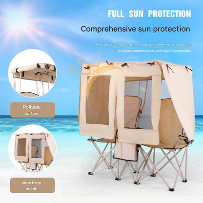Portable Foldable Double Camping Chair with Sunshade Canopy